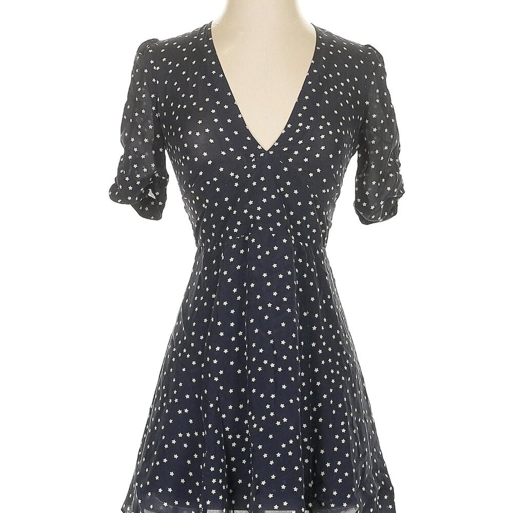 Realisation Par Navy Star Print 100% Silk Dress